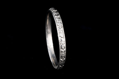 Art Deco Platinum Etched Wedding Band - Queen May