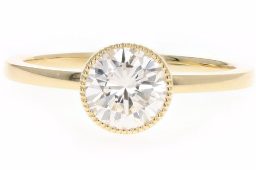18K Yellow Gold .99 Carat Round Modified Brilliant Diamond Bezel Engagement Ring GIA Certified - Queen May