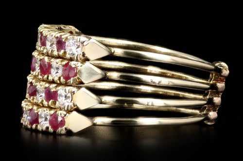 Vintage 14K Yellow Gold Natural Ruby & Diamond Harem Ring - Queen May