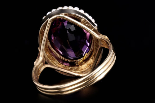 Vintage 14K Yellow Gold 4.15 Carat Amethyst & Pearl Ring - Queen May