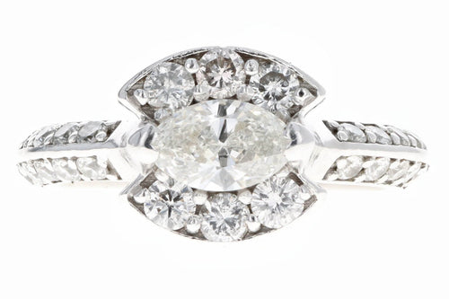 14K White Gold .69 Carat Marquise Diamond Knife-Edge Engagement Ring - Queen May