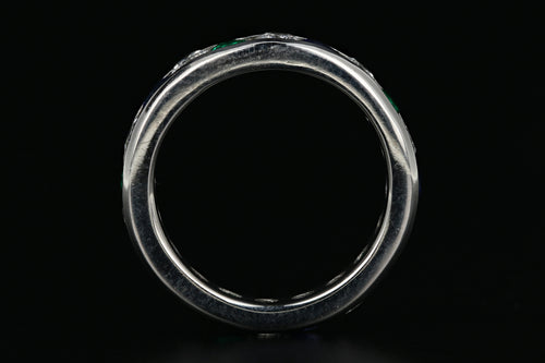 Modern Platinum 1 Carat Diamond Weight Total, Emerald, and Sapphire Band - Queen May