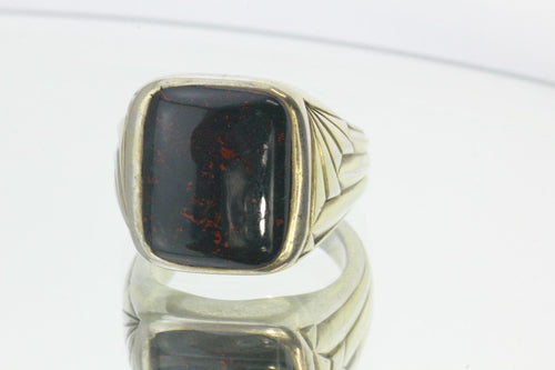 Antique Art Deco Silver Dragon Bloodstone Heliotrope Signet Ring - Queen May