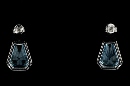 18K White Gold Aquamarine & Diamond Dangle Earrings - Queen May