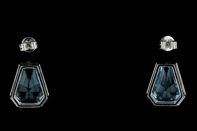 18K White Gold Aquamarine & Diamond Dangle Earrings - Queen May