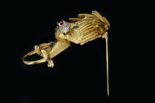 Vintage 18K Gold Lion Brooch With Rubies, Emeralds and Diamonds - Queen May