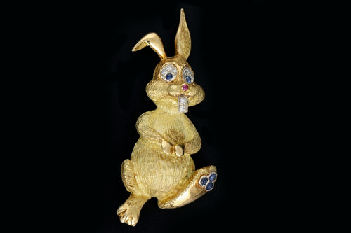 Vintage 18K Yellow Gold .20 Carat Sapphire and Diamond Bunny Brooch - Queen May