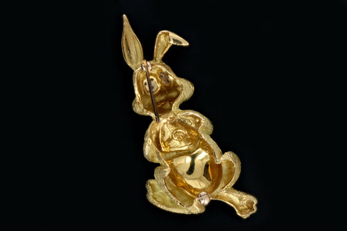 Vintage 18K Yellow Gold .20 Carat Sapphire and Diamond Bunny Brooch - Queen May