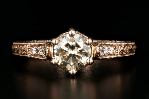 New 14K Rose Gold .81 Carat Champagne Diamond Engagement Ring - Queen May