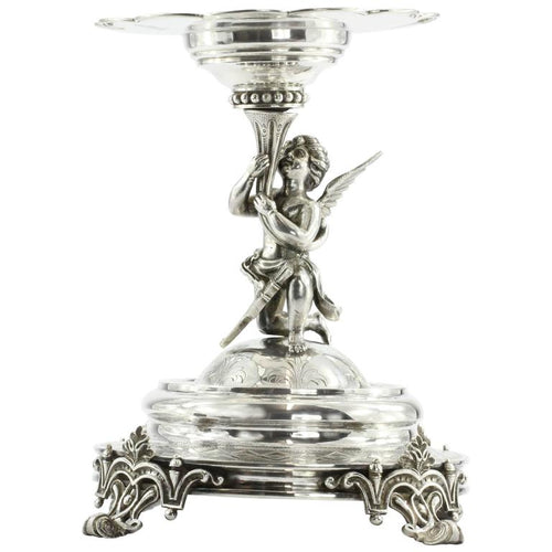 Antique Austrian Imperial 800 Silver Figural Cupid Cherub Angel Tazza Compote - Queen May