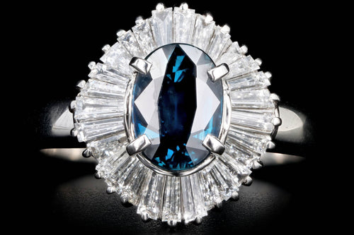 Retro Platinum 1.43 Carat Oval Natural Sapphire & Baguette Diamond Ballerina Ring - Queen May
