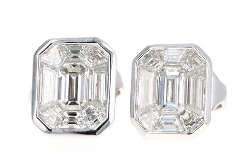 18K White Gold .72 Carat Total Weight Mosaic Emerald Cut Diamond Stud Earrings - Queen May