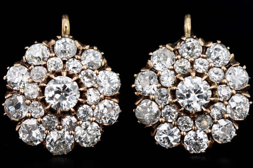 Victorian 18K Yellow Gold 5.24 Carat Total Weight Old Mine Cut & Old European Cut Diamond Cluster Drop Earrings - Queen May