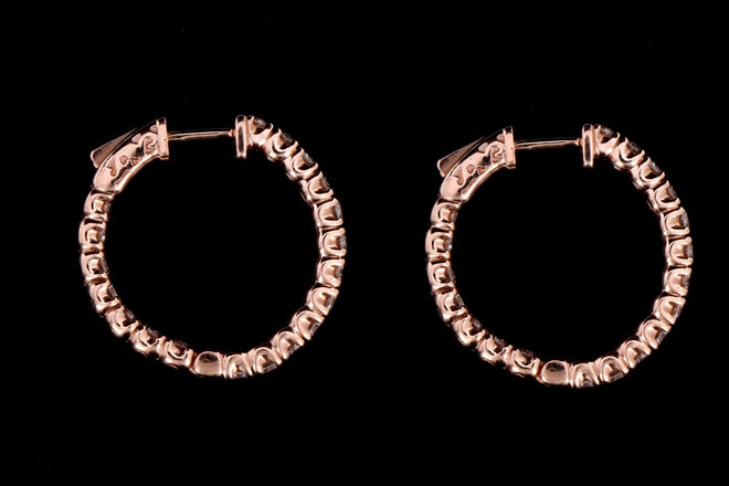 14K Rose Gold 2.25 Carat Total Weight Round Brilliant Cut Diamond Inside-Out Hoop Earrings - Queen May