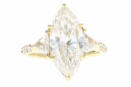 18K Yellow Gold 4.05 Carat Marquise Diamond Engagement Ring GIA Certified - Queen May
