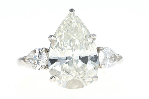 Platinum 5.01 Carat Pear Cut Diamond Three Stone Engagement Ring GIA Certified - Queen May