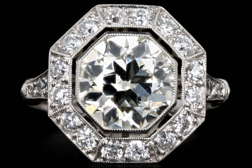 Art Deco Inspired Platinum 2.35 Carat Old European Cut Diamond Engagement Ring - Queen May