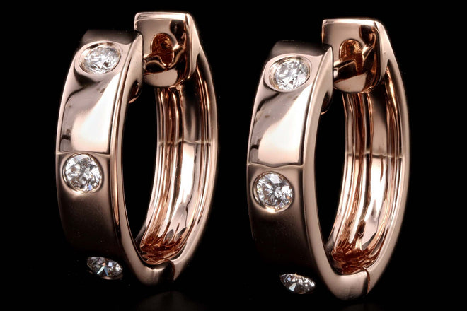 14K Rose Gold .11 Carat Total Weight Diamond Station Huggie Earrings - Queen May