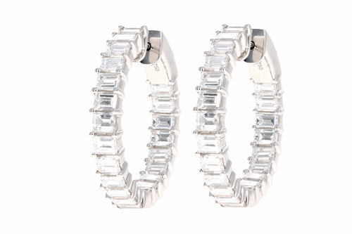 18K White Gold 5.11 Carat Total Weight Baguette Diamond Inside Out Hoop Earrings - Queen May