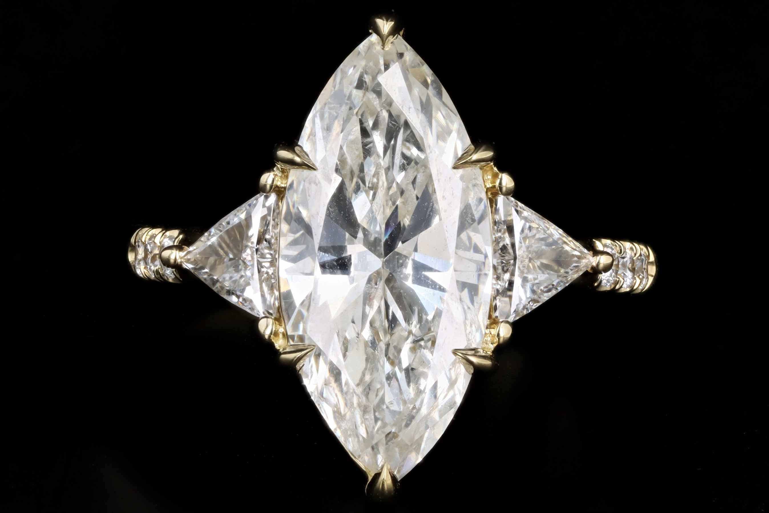 18K Yellow Gold 4.05 Carat Marquise Diamond Engagement Ring GIA Certified
