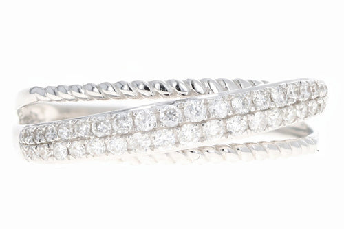 14K White Gold .35 Carat Total Weight Diamond Crossover Rope Band - Queen May