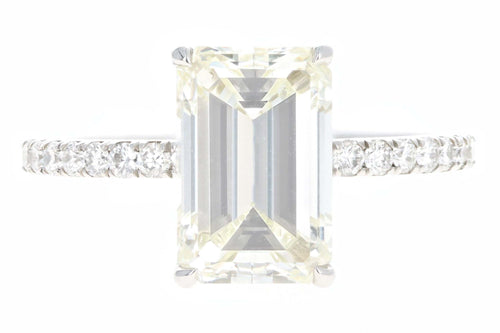Platinum 3.06 Carat Emerald Cut Diamond French Halo Engagement Ring GIA Certified - Queen May
