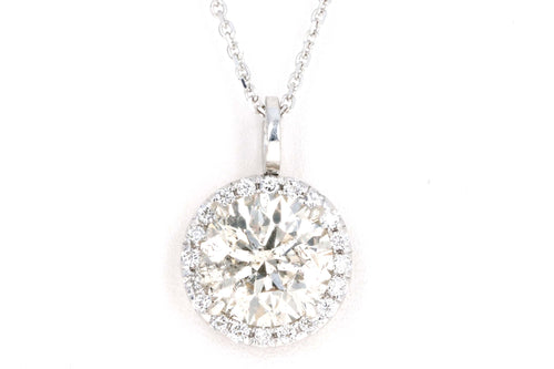 18K White Gold 2.75 Carat Round Brilliant Champagne Diamond Halo Pendant Necklace - Queen May