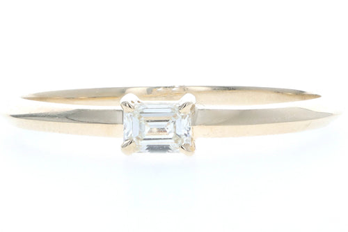 14K Yellow Gold 0.20 Carat Emerald Cut Diamond East-West Knife Edge Band Ring - Queen May