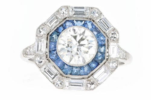 Art Deco Inspired 1.15 Carat Old European Cut Diamond & Sapphire Halo Engagement Ring - Queen May