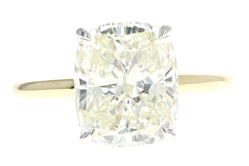 18K Yellow Gold & Platinum 5.26 Carat Cushion Cut Diamond Solitaire Engagement Ring GIA Certified - Queen May