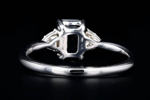 18K White Gold 1.0 Carat Emerald Cut Natural Sapphire & Trillion Diamond Three Stone Ring - Queen May