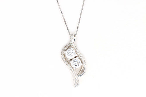 14K White Gold 1.0 Carat Total Weight Diamond Swirl Pendant Necklace - Queen May