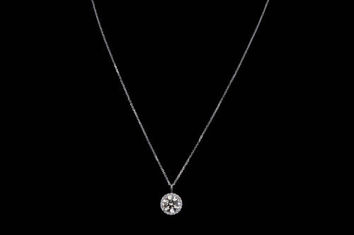 18K White Gold 2.75 Carat Round Brilliant Champagne Diamond Halo Pendant Necklace - Queen May