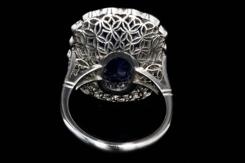 Art Deco Inspired Platinum 13.95 Carat No Heat Ceylon Sapphire & Diamond Halo Cluster Ring AGL Certified - Queen May
