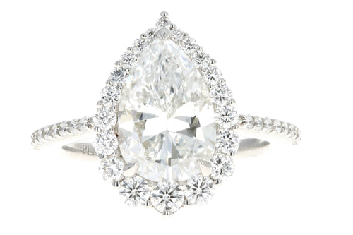 Platinum 2.87 Carat Pear Diamond Graduated Halo Engagement Ring GIA Certified - Queen May