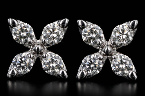14K White Gold 0.37 Carat Total Weight Diamond Clover Flower Stud Earrings - Queen May