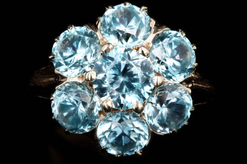 Victorian Inspired 14K Yellow Gold 5.92 Carat Total Weight Blue Zircon Cluster Ring - Queen May