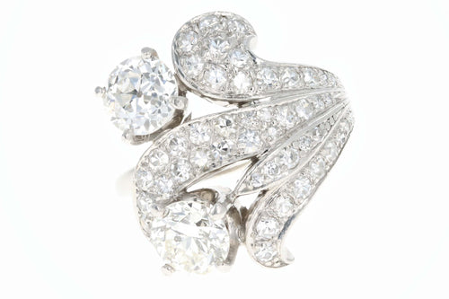 Art Deco Platinum 2.85 Carat Total Weight Old European Cut Diamond Toi Et Moi Two Stone Ring - Queen May