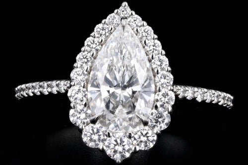 Platinum 1.63 Carat Pear Cut Diamond Graduated Halo Engagement Ring GIA Certified - Queen May