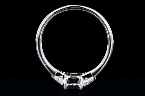 18K White Gold 1.0 Carat Emerald Cut Natural Sapphire & Trillion Diamond Three Stone Ring - Queen May