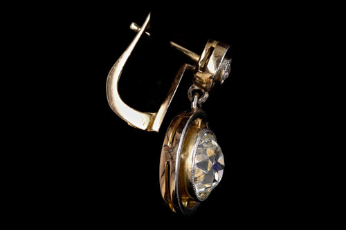 Edwardian 18K Yellow Gold Platinum 3.19 Carat Total Weight Old European Cut Diamond Drop Earrings - Queen May