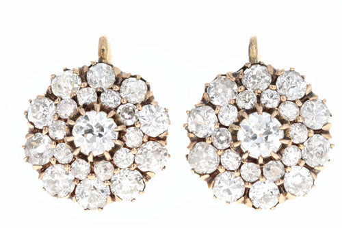 Victorian 18K Yellow Gold 5.24 Carat Total Weight Old Mine Cut & Old European Cut Diamond Cluster Drop Earrings - Queen May
