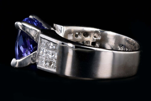 18K White Gold 3.50 Carat Tanzanite & Princess Cut Diamond Ring - Queen May