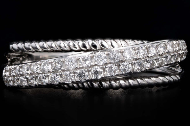 14K White Gold .35 Carat Total Weight Diamond Crossover Rope Band - Queen May