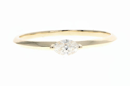 14K Yellow Gold 0.20 Carat Marquise Cut Diamond East-West Knife Edge Band Ring - Queen May