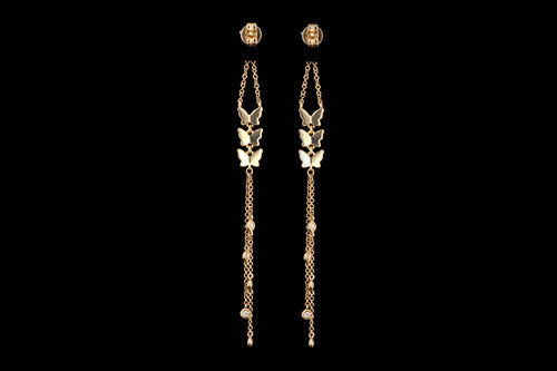 14K Yellow Gold .39 Carat Total Weight Round Diamond Pave Butterfly Drop Earrings - Queen May