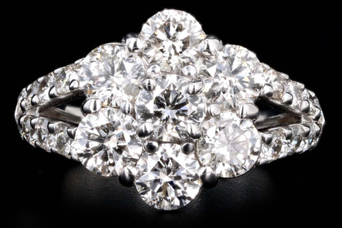 Platinum 3.0 Carat Total Weight Round Diamond Flower Cluster Ring - Queen May