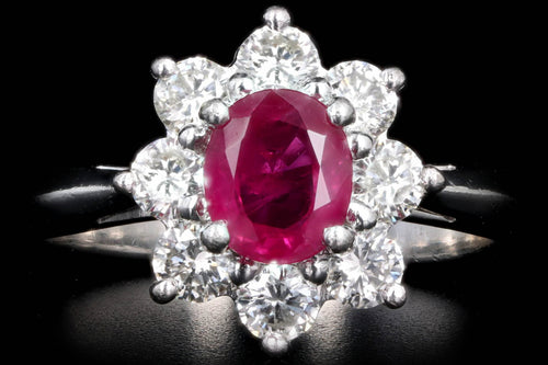 Platinum .72 Carat Oval Natural Ruby & Diamond Halo Ring - Queen May