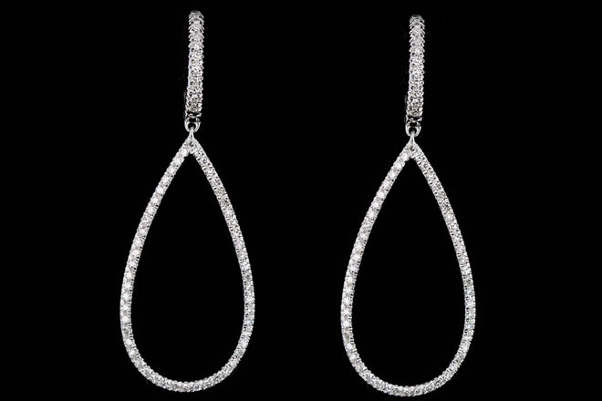 14K White Gold .40 Carat Total Weight Diamond Drop Earrings - Queen May