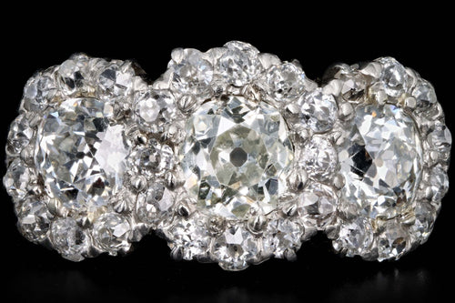 Victorian 18K Yellow Gold & Platinum Three Stone Old Mine Cut Diamond Cluster Ring - Queen May
